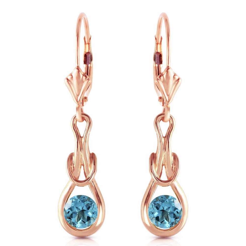 14K. GOLD LEVER BACK EARRINGS W NATURAL BLUE TOPAZ
